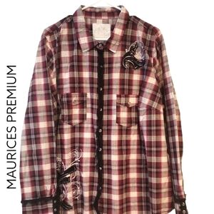 MAURICES PREMIUM LS Fringe Bedazzled Western Cowgirl Shirt Top Sz XL